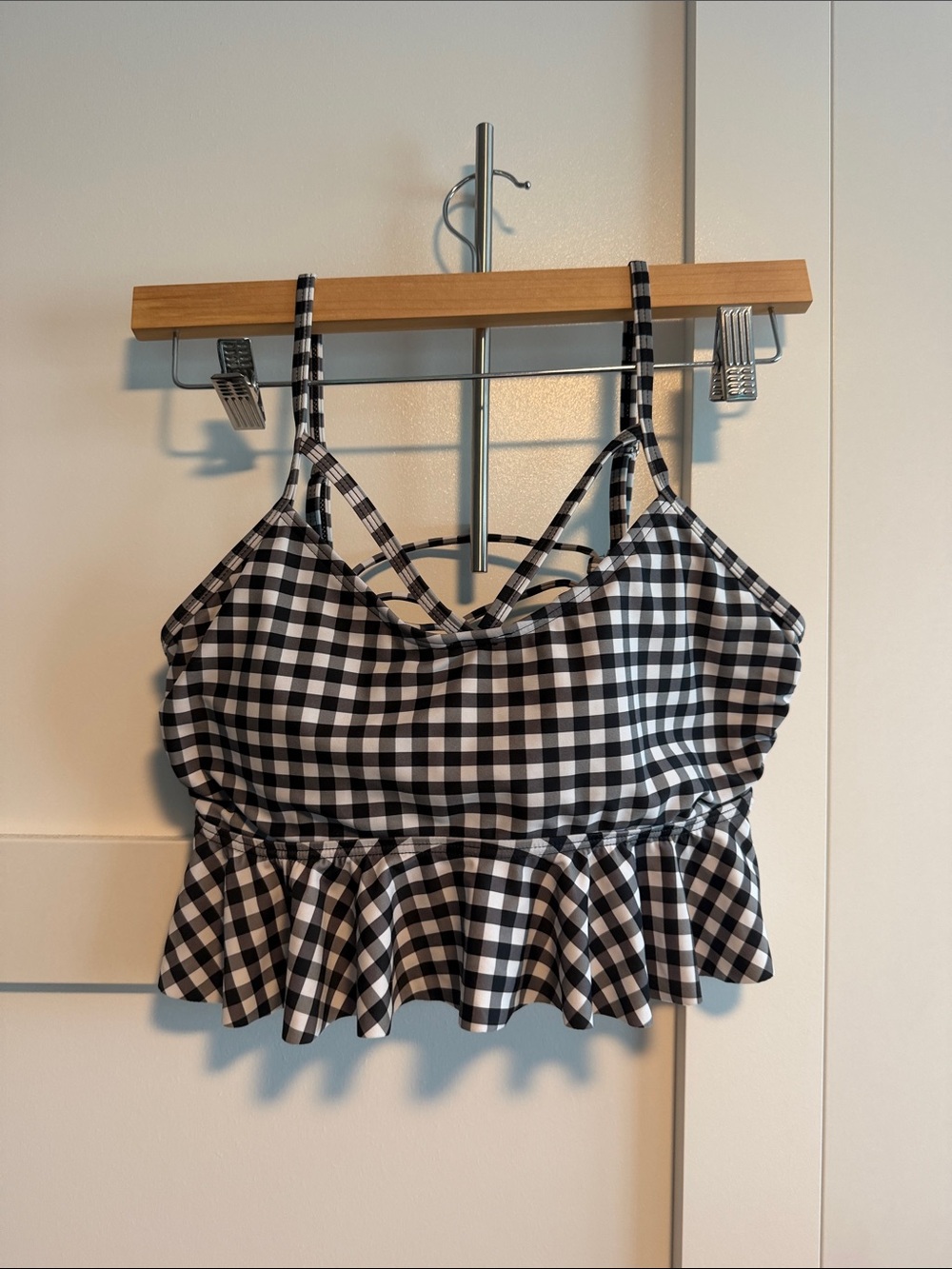 COCOSHIP Black and White Gingham Swim Bikini Top